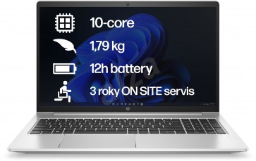 HP ProBook 450 G9/ i5-1235U/ 8GB DDR4/ 512GB SSD/ Intel Iris® Xe/ 15,6" FHD matný/ W11H/ stříbrný 6S6J5EA#BCM
