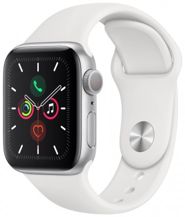 Apple Watch Series 5 GPS, 40mm Silver Aluminium Case with White Sport Band mwv62hc/a