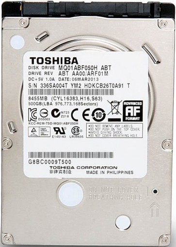 Toshiba 500GB, 2,5", SATAII, 5400RPM, 8MB, MQ01ABF050