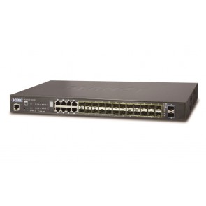 Planet SGS-5220-24S2XR L2/L3 switch 24x SFP, 2x 10Gbit SFP+, 8x TP, stohování 10Gb, Web/SNMP,IGMP,DDM,AC+DC SGS-5220-24S2XR